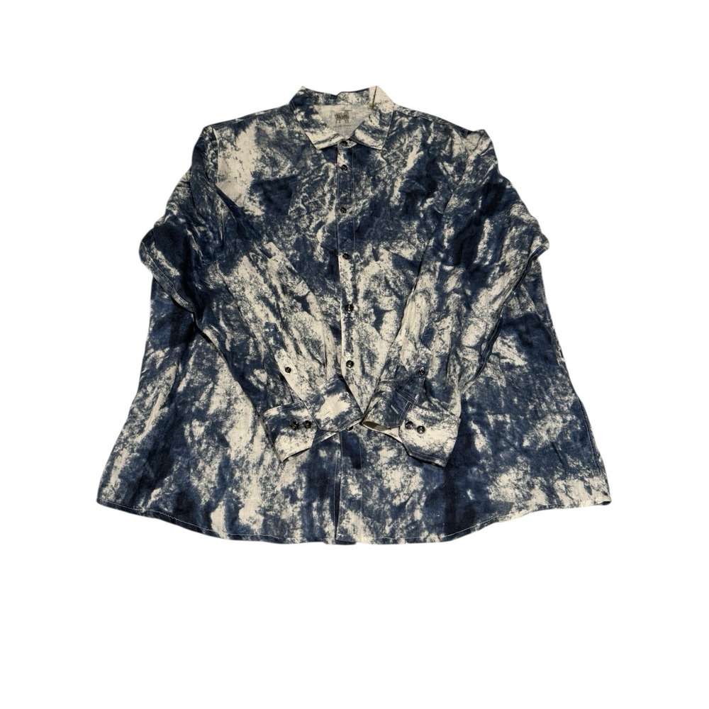 Raffi Shirt Men's XL Blue Tye Dye Pure Linen Buttons Short Sleeve Coastal Resort